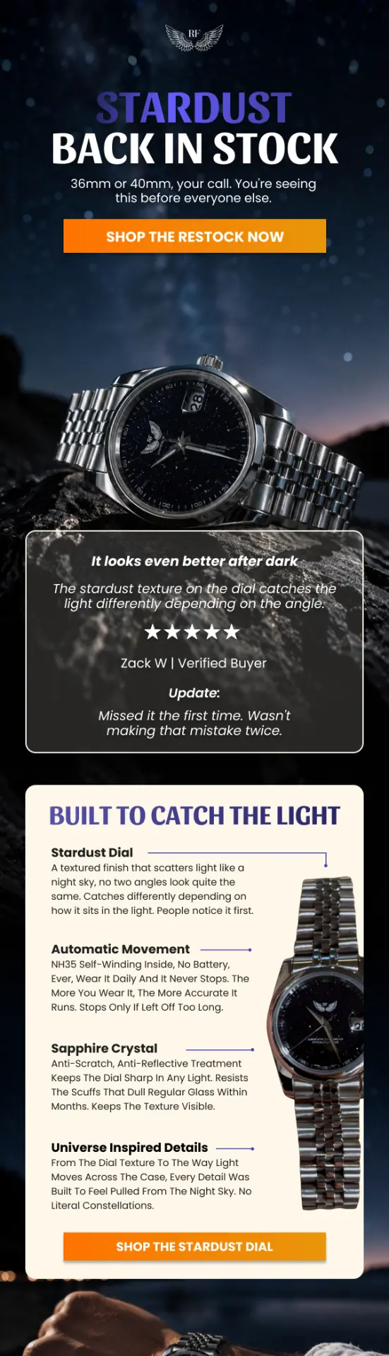 Luxury watch restock email design